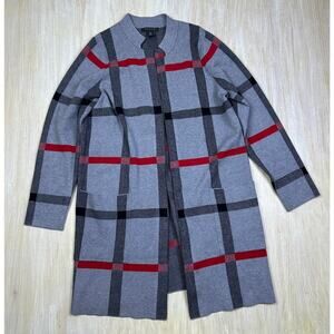 Tahari Plaid Windowpane Long Open Front Duster Pocket Knit Cardigan Sweater 1X